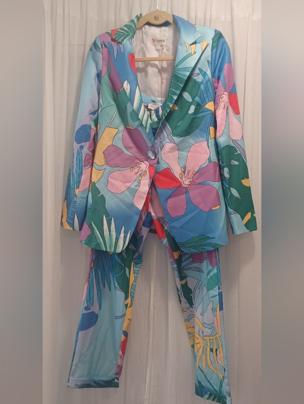 NWT L'Atiste By Amy Tropical Pastel Floral Pant Suit
